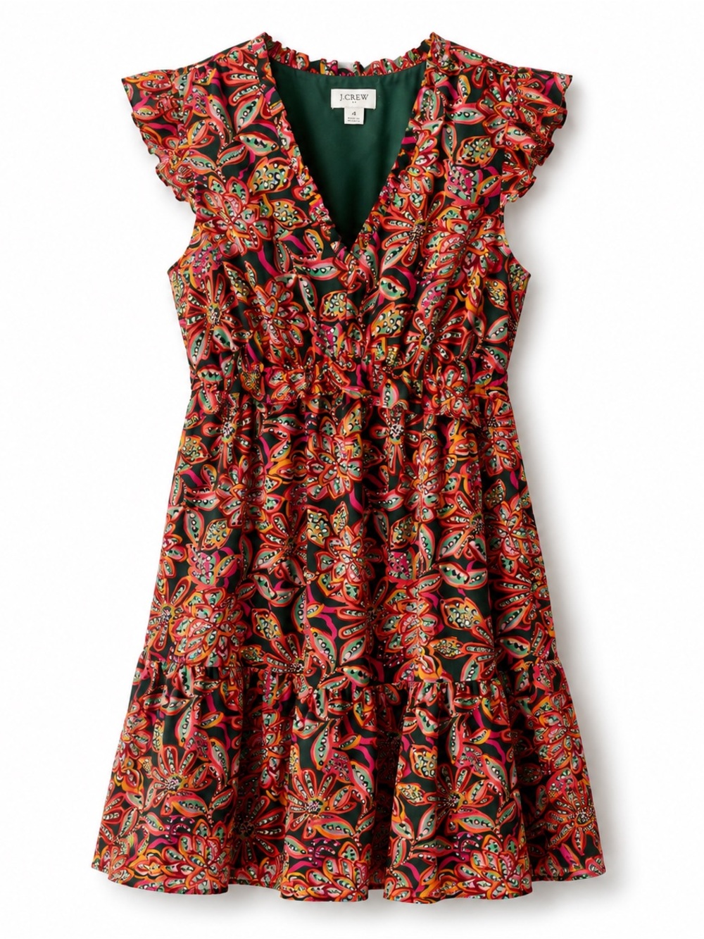 J.Crew Floral Ruffle Mini Dress Size 4 | Flutter Sleeve V-Neck Lined Summer ☀️
